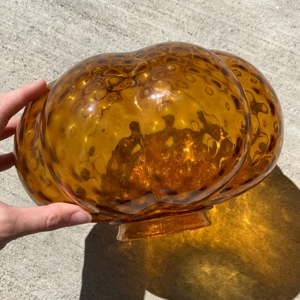 Vintage mid century amber glass globe for ceiling or wall - Picture 3 of 8